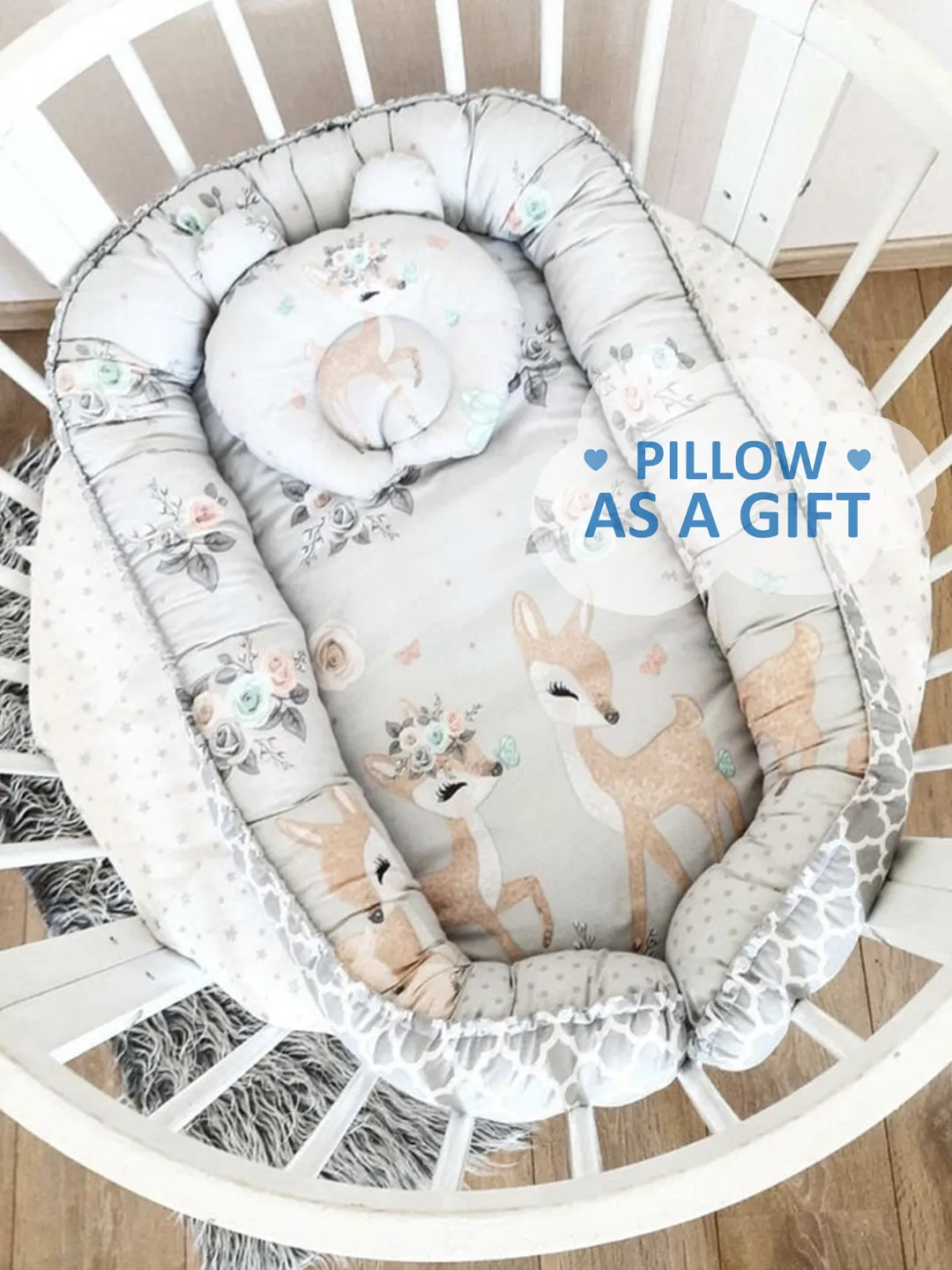 Pillow as a gift! Baby nest newborn sleeping bag, baby blanket, baby cocoon, double sided baby nest, baby positioner + Pillow as a gift!!!