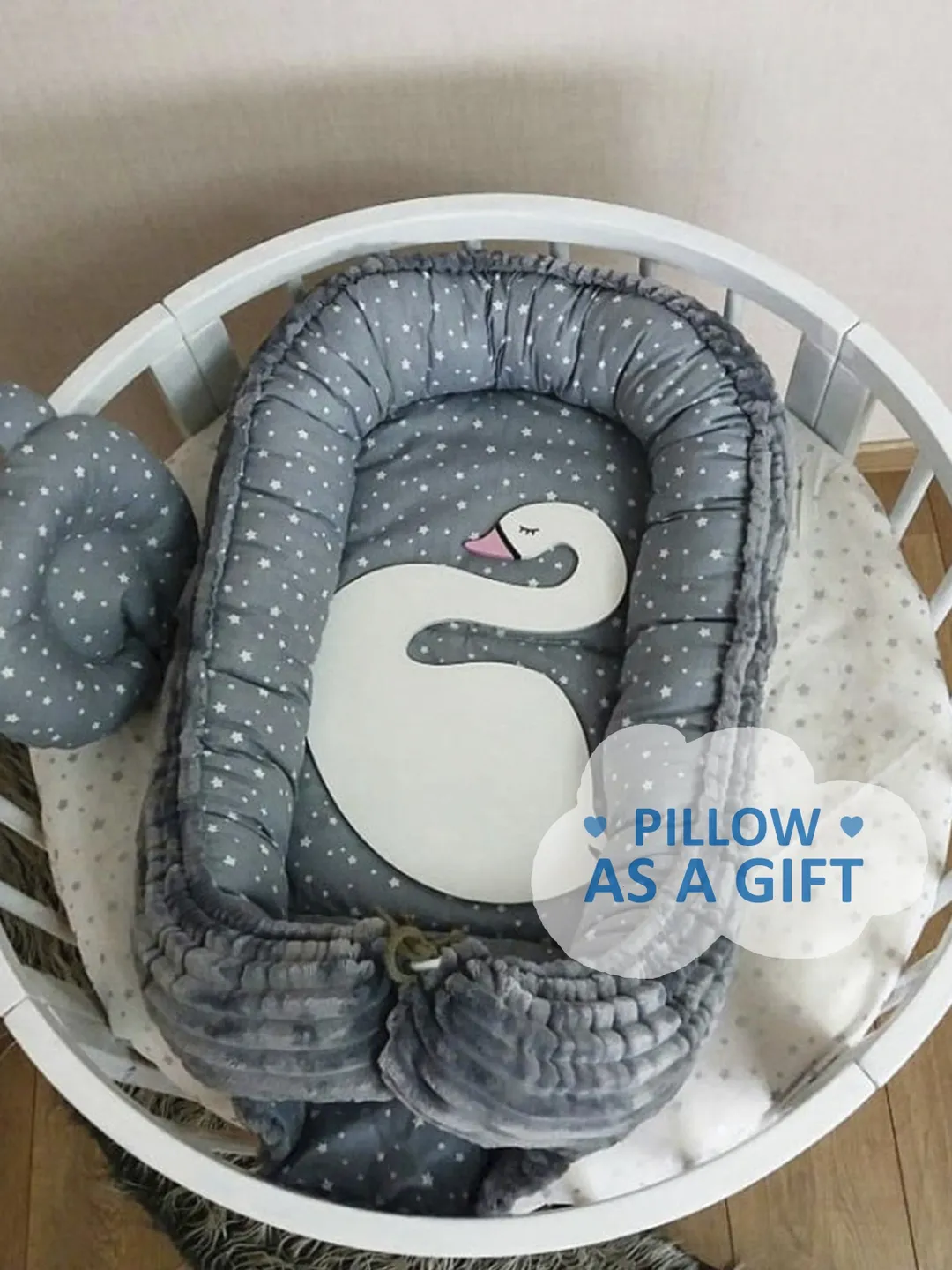 Gray Baby nest newborn, toddler baby nest, first time mum, double sided minky baby nest, baby positioner + Pillow as a gift!!!