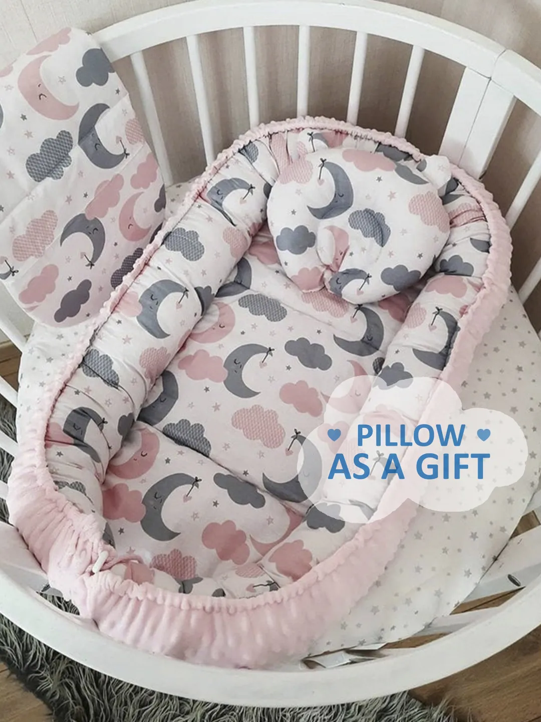 Pink Baby nest newborn, Baby girl Babynest toddler, ready to ship,  double sided minky baby nest, baby positioner + Pillow as a gift!!!