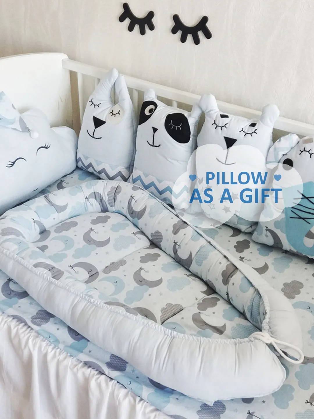 Baby nest newborn, Baby cotton nest, Blue baby nest, double sided baby nest, baby positioner + Pillow as a gift!!!