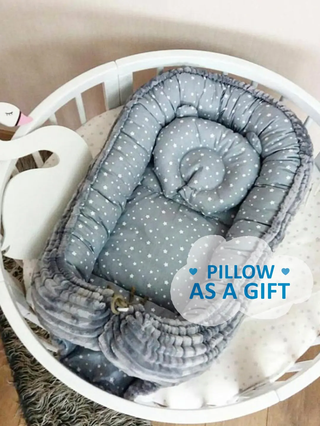 Baby nest newborn, baby bed, newborn gift, baby shower gift, double sided minky baby nest, baby positioner + Pillow as a gift!!!
