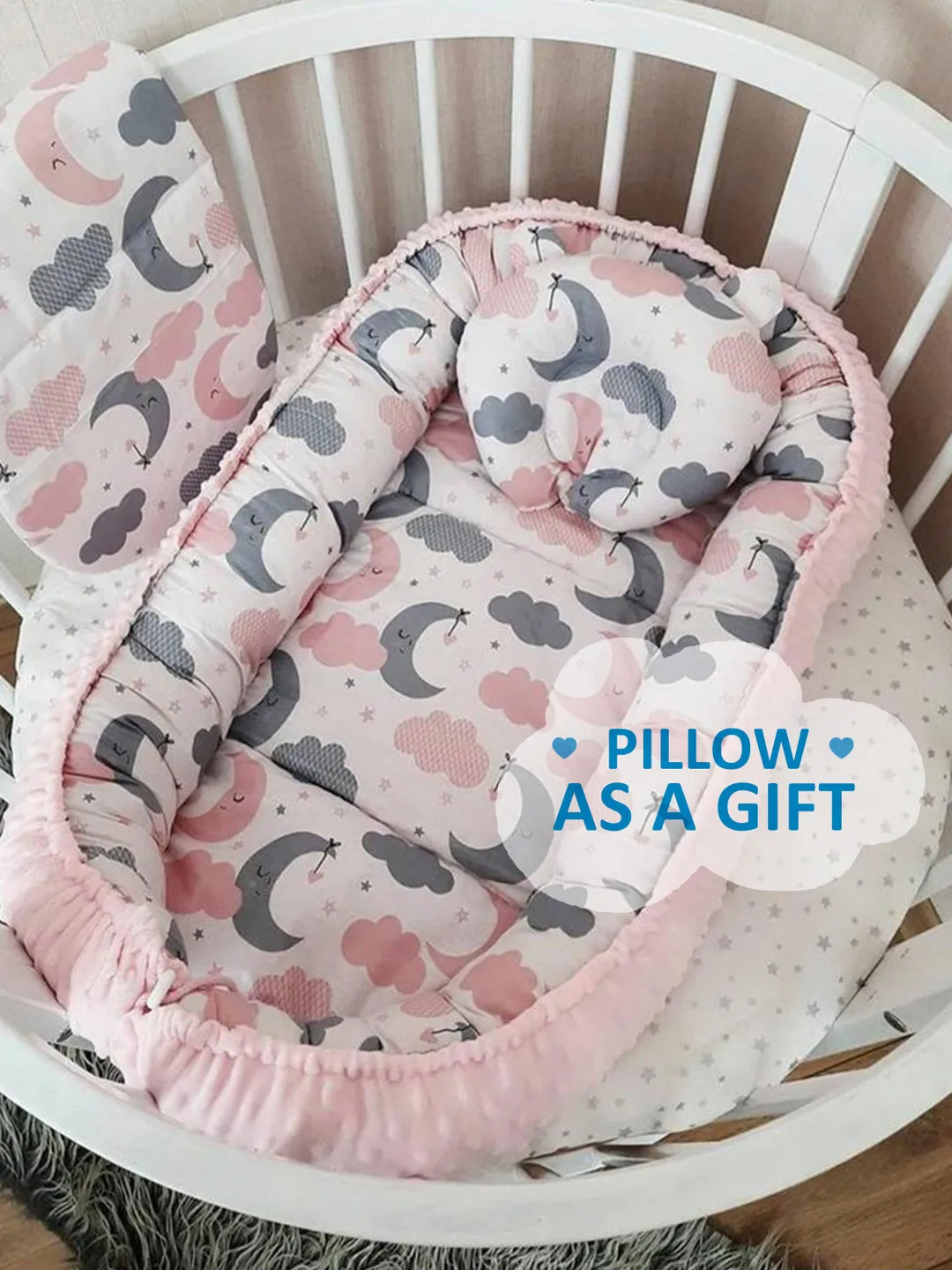 Baby nest newborn, double sided minky baby nest, baby positioner, newborn bed, baby crib, baby bed, newborn gift + Pillow as a gift!!!