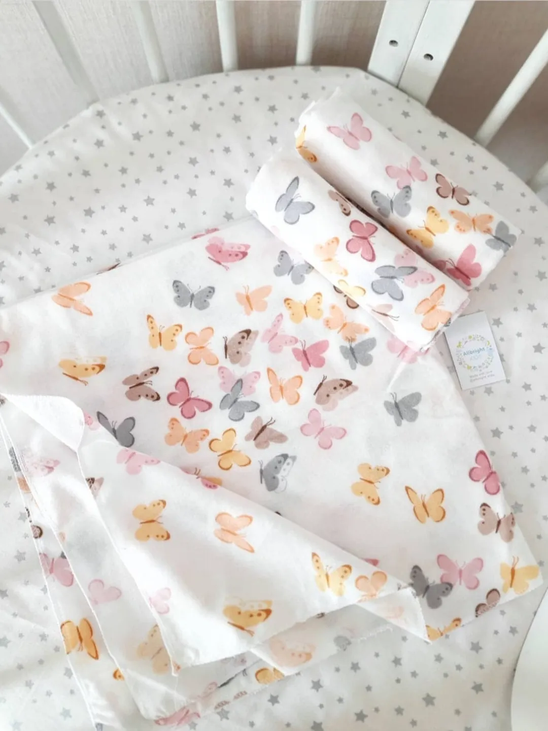 Organic Flannel Butterfly swaddle diapers in large 80x80 cm, burp cloth, swaddle blanket. Baby flanel, flannel, organic flannel