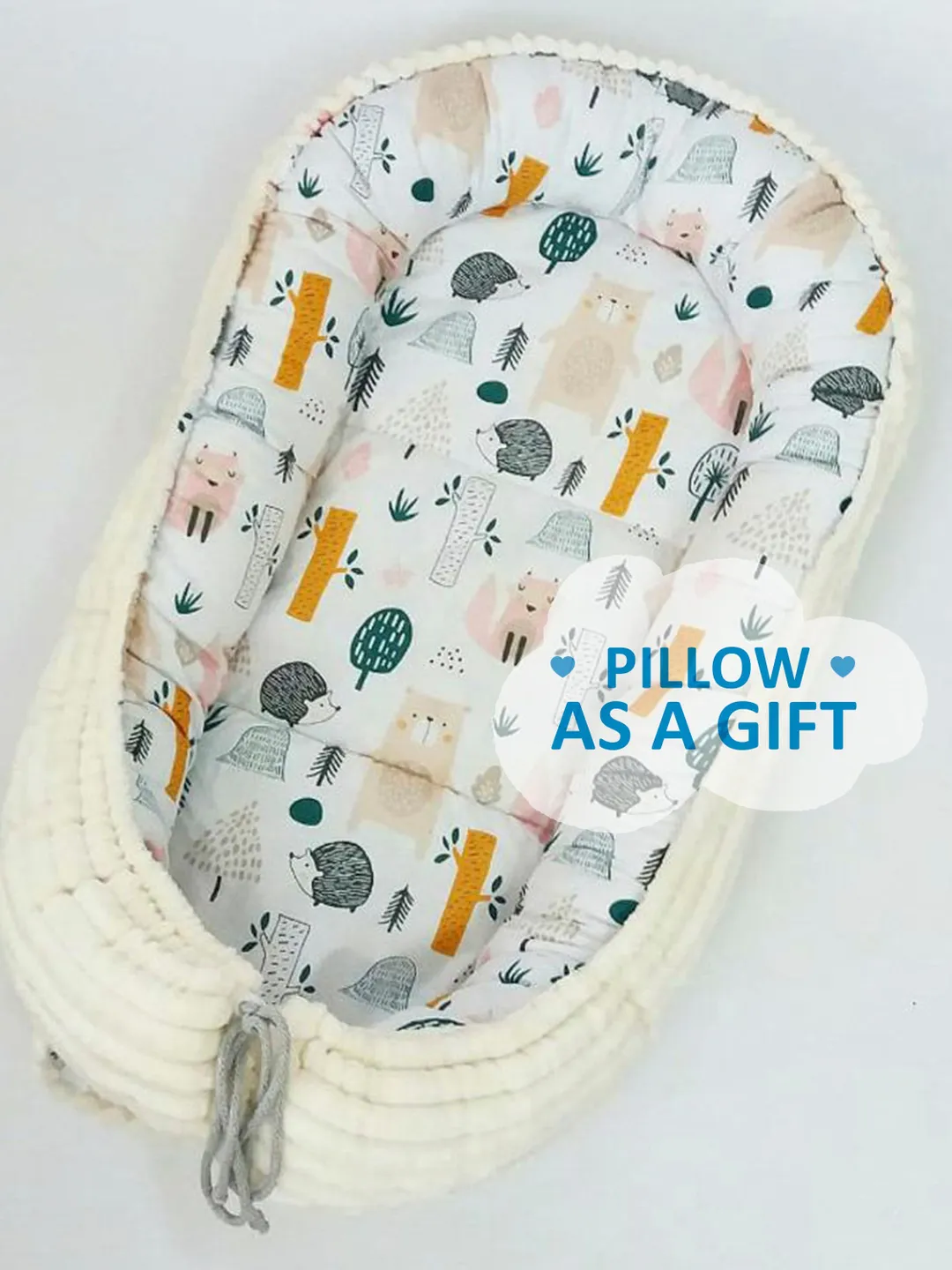 Pillow as a gift! Baby nest newborn -  toddler, ready to ship,  double sided minky baby nest, baby positioner + Pillow as a gift!!!