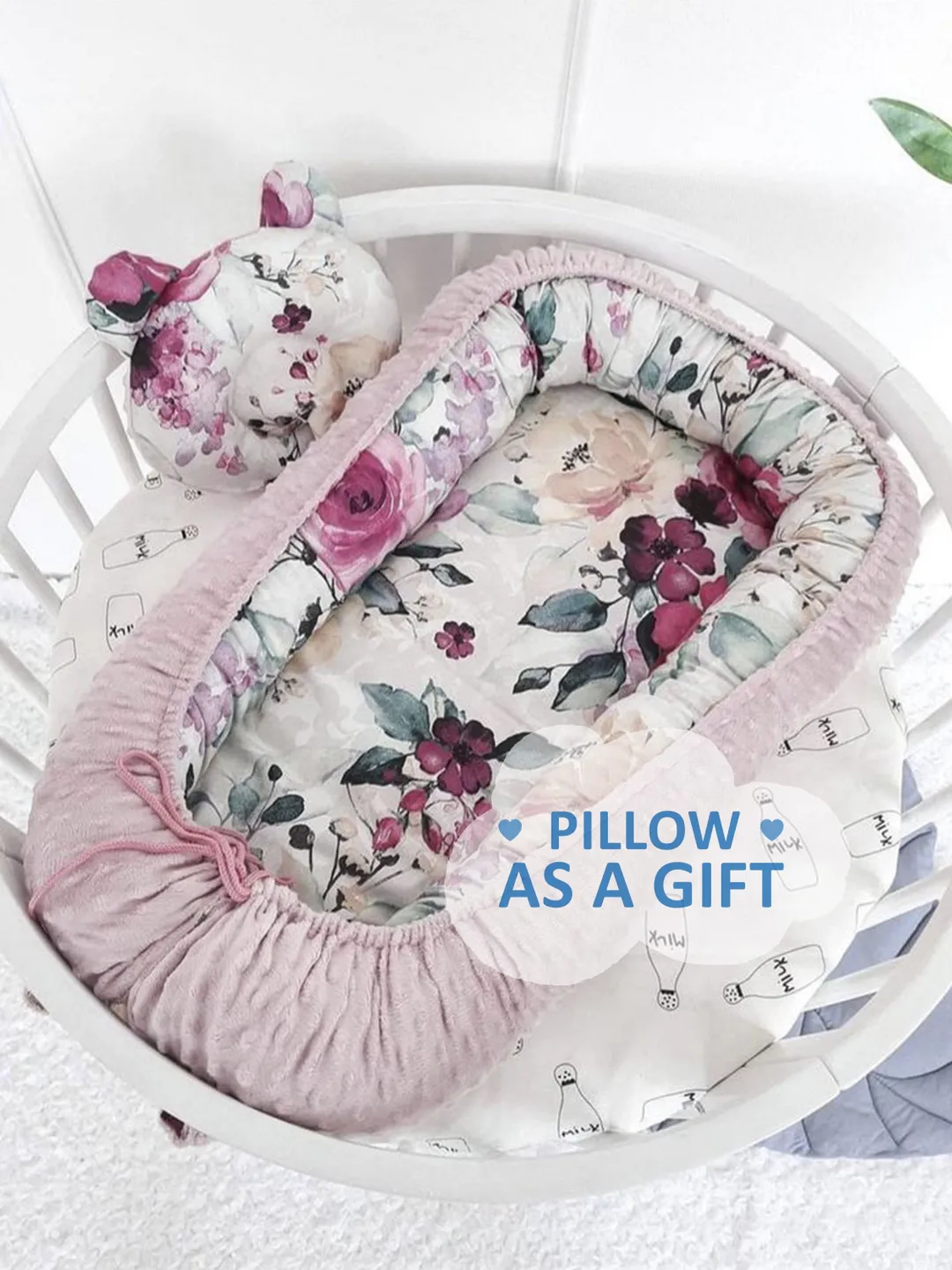 Pillow as a gift! Baby nest newborn -  toddler, ready to ship,  double sided baby nest, baby positioner + Pillow as a gift!!!