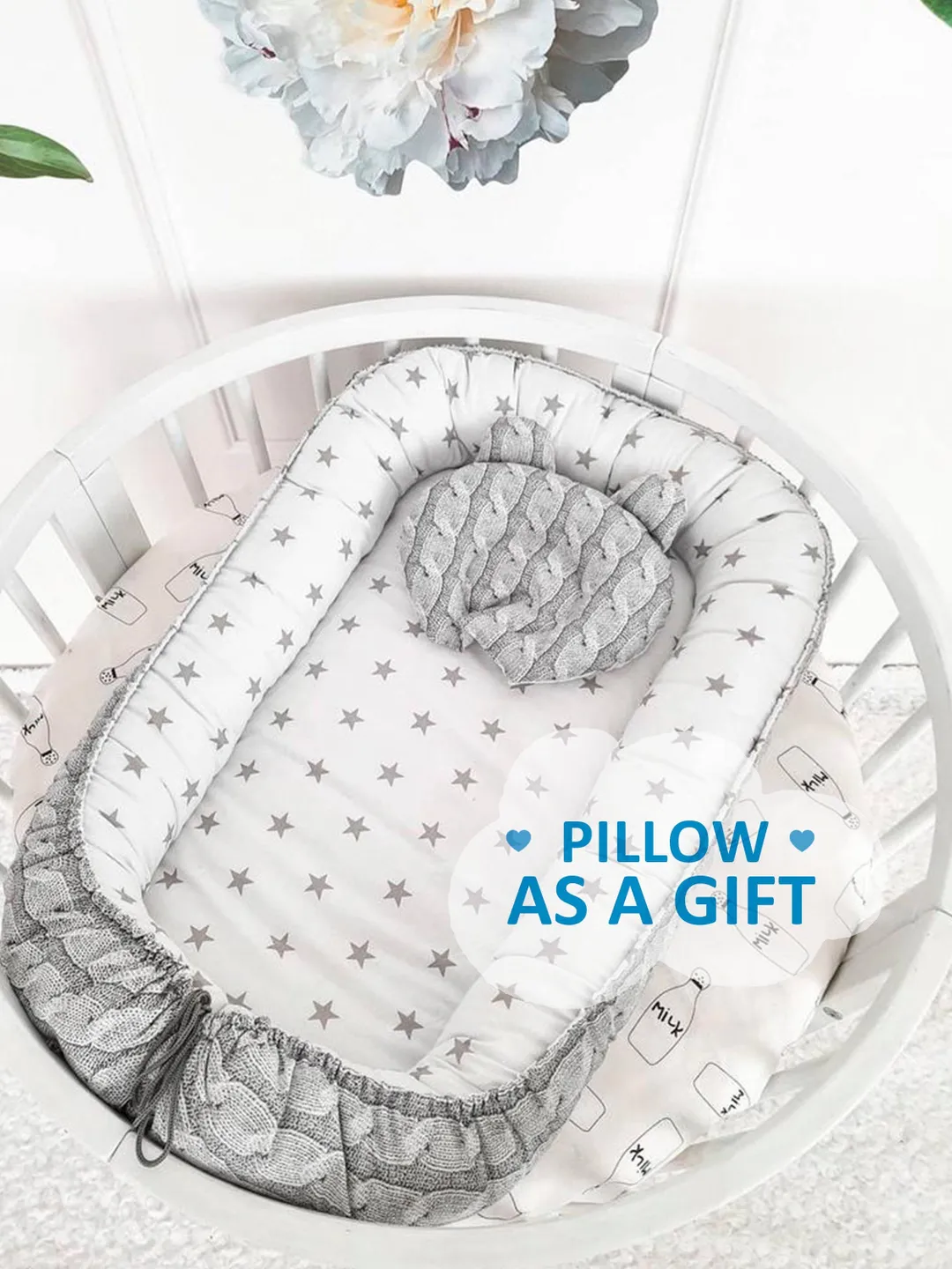 Pillow as a gift! Baby nest newborn -  toddler, ready to ship,  double sided baby nest, baby positioner + Pillow as a gift!!!