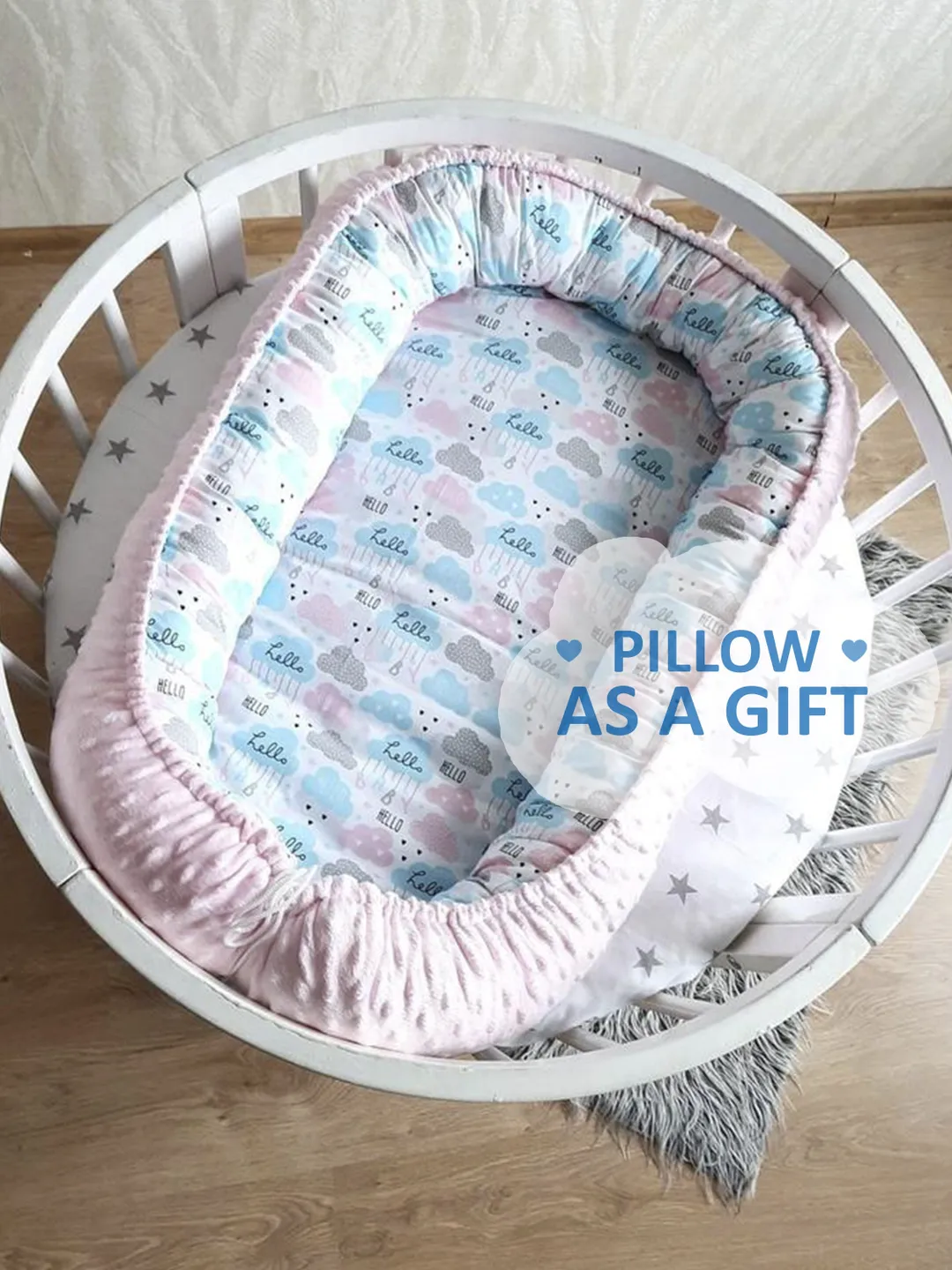 Pillow as a gift! Baby nest newborn -  toddler, ready to ship,  double sided baby nest, baby positioner + Pillow as a gift!!!
