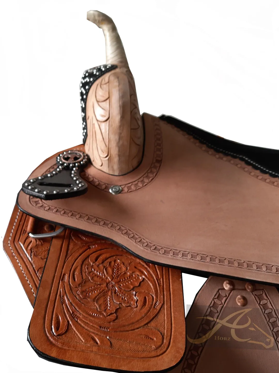 Leather Barrel Racing Saddle with Matching Tack Set