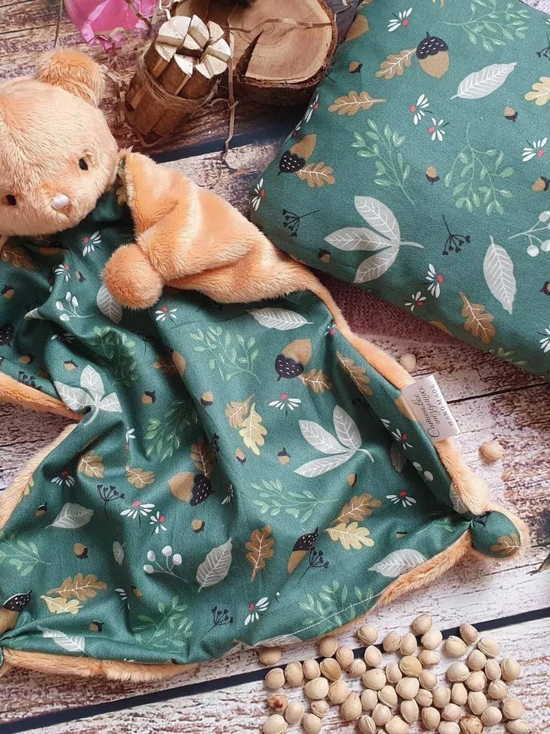 Embroidered Sleepy Bear Baby Comforter - Newborn Baby Boy - Baby Shower Gift , Comforter for sleeping,  Christening gift, First toy newborn