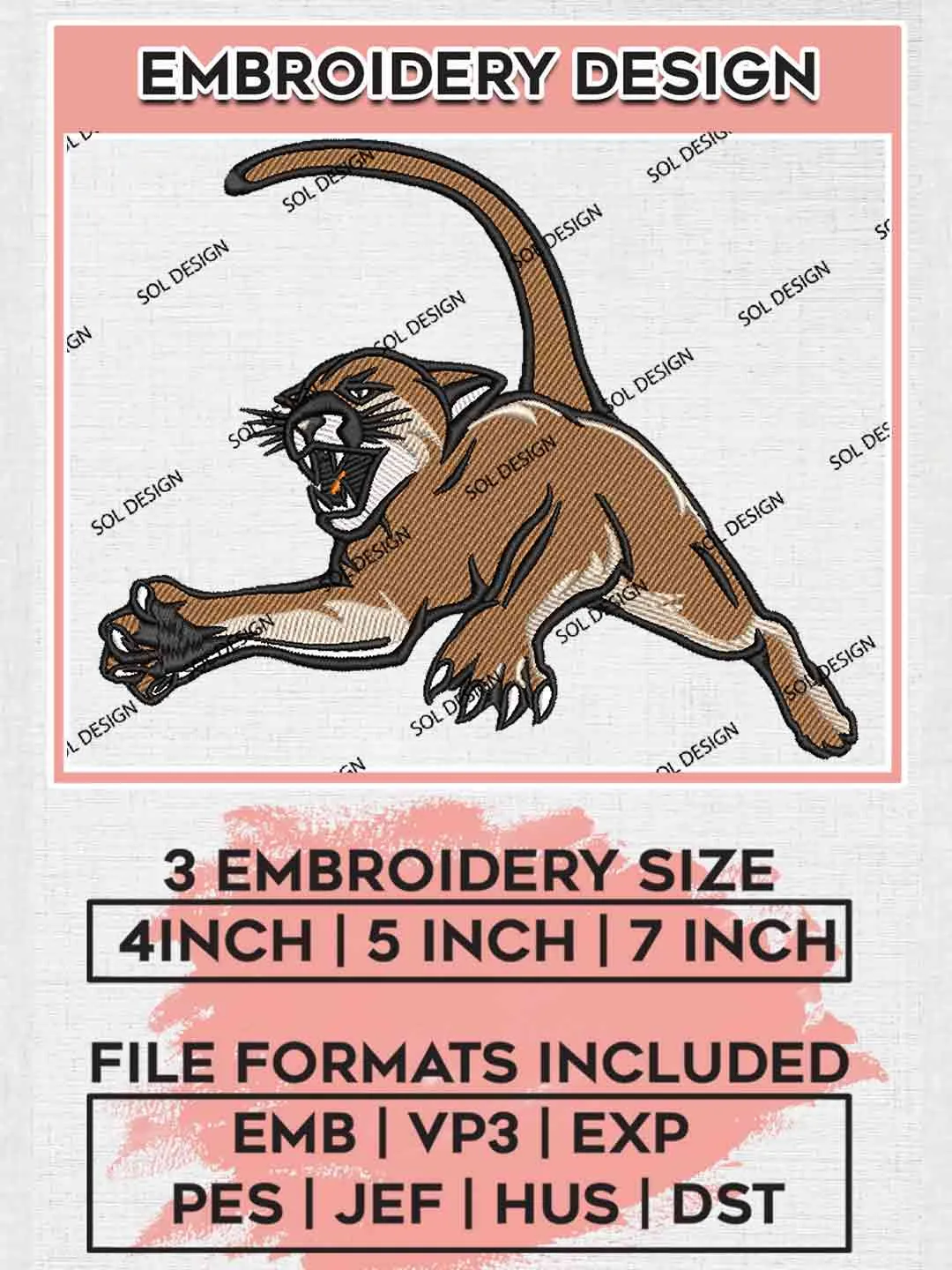 Vermont Catamounts Mascot Logo Embroidery Designs, NCAA Logo Embroidery files, NCAA Vermont Catamounts Team, Machine embroidery designs, Instant Download