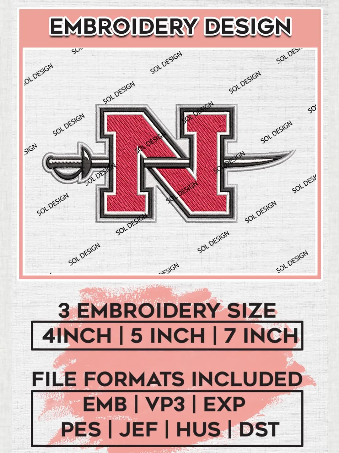 Nicholls Colonels Logo Machine Embroidery Design, NCAA Nicholls Colonels Embroidery Design Design files, NCAA Embroidery Designs, NCAA Machine Embroidery Designs, Digital Download