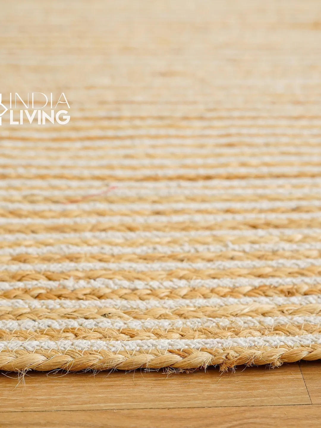 White Striped boho Jute area Rug, Hand braided Eco-Friendly Custom made ...