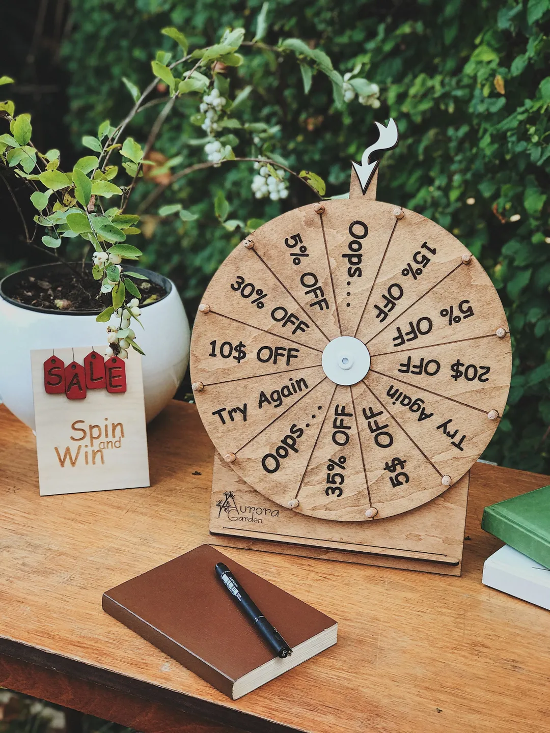 Discount/Prize Spin to Win Wheel Game for your Customers and Clients, Custom Engraving and Party Game for Guests