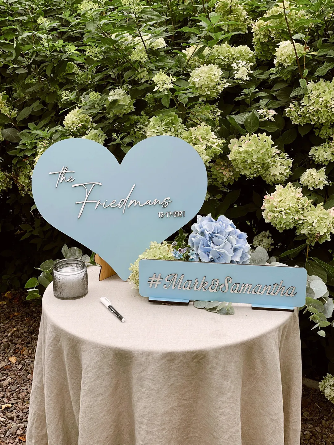 Blue and Silver Wedding Set, Wedding Guest Book Alternative, Heart Welcome Sign, Simple Anniversary Decor