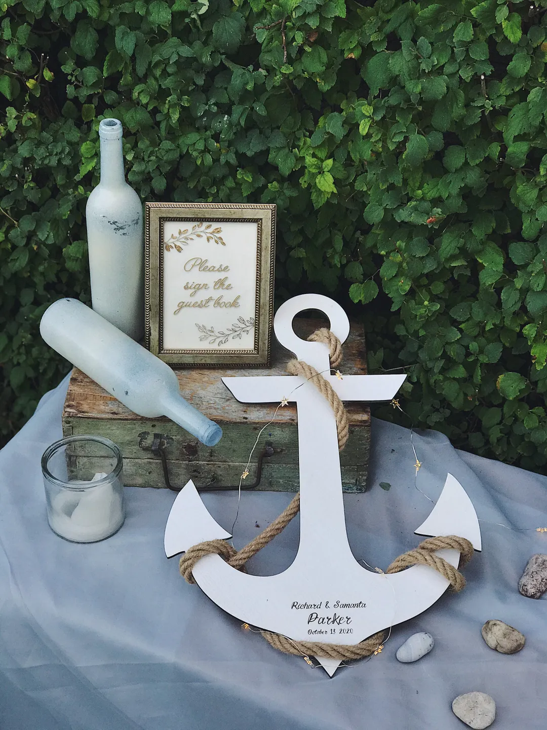 White Anchor Guest Book, Beach, Tropical, Seaside Wedding Decor, Nautical Wedding Sign