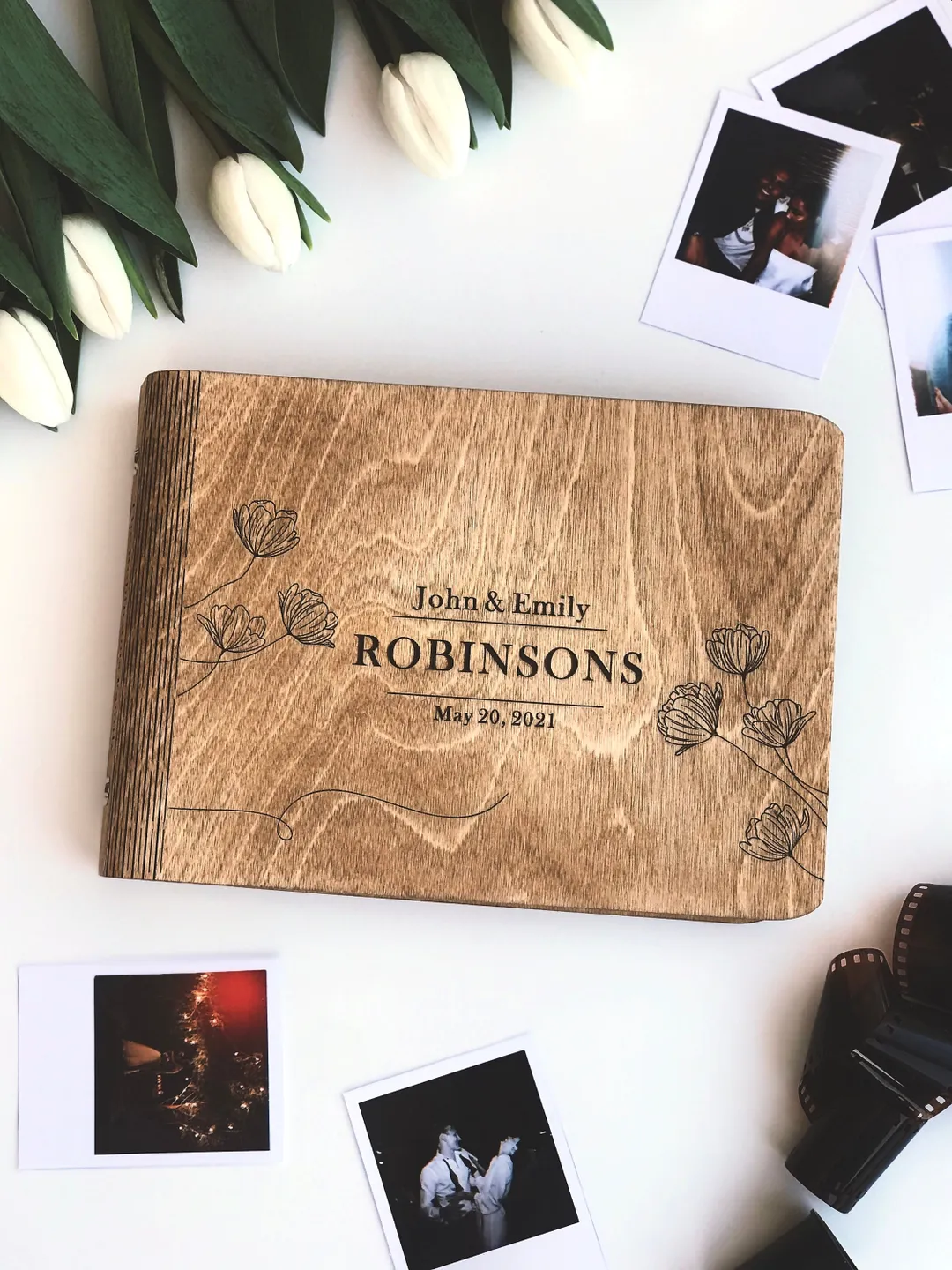 Wedding Photo Guest Book Album, Rustic Wood Wedding Guest Book, Custom Family Name Scrapbook, Honeymoon Photo Album