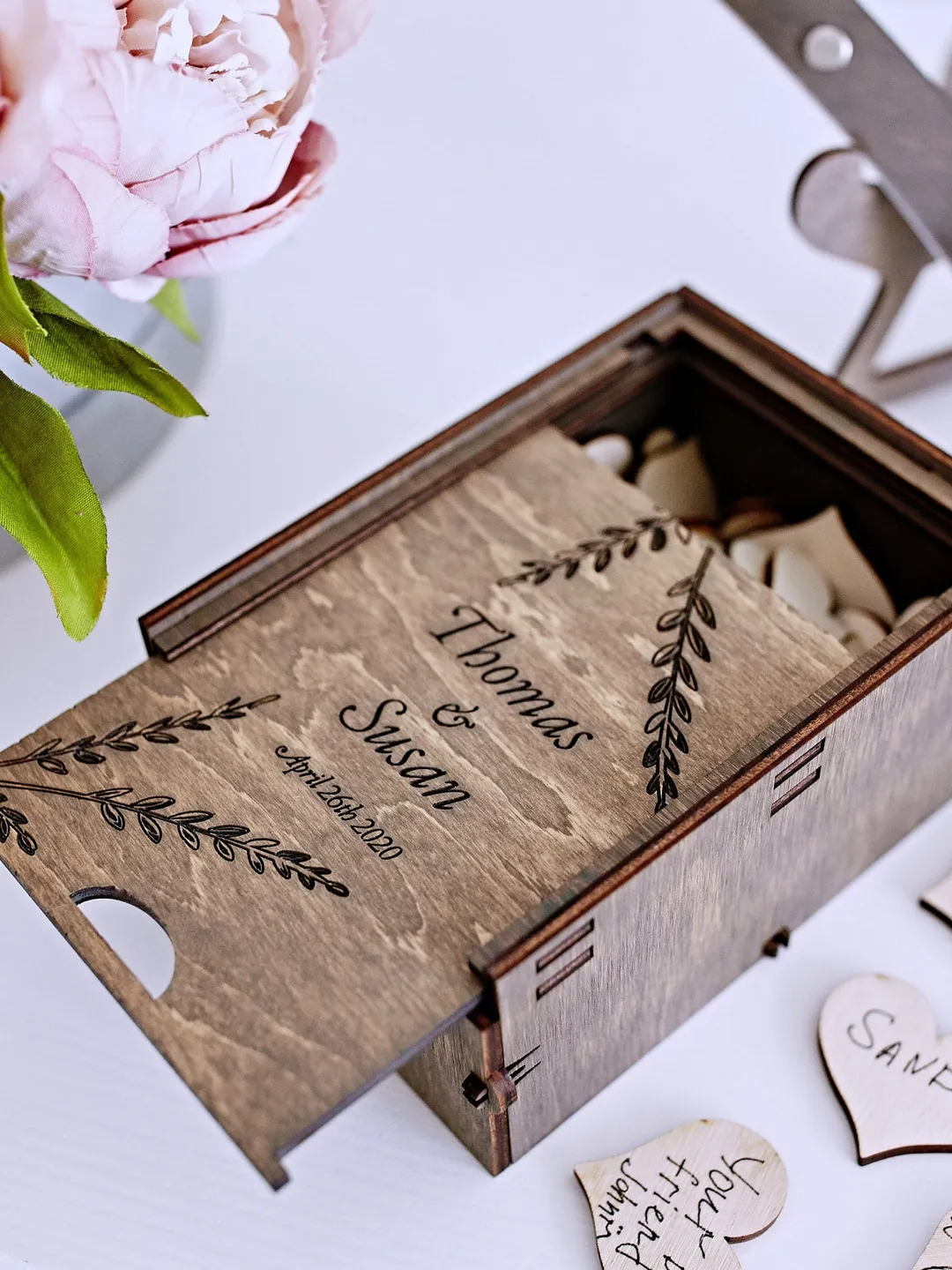 Wedding Keepsake Box, Wooden Small Box, Card Box for Wedding, Custom Engraved Box, Personalized with Name, Eco Friendly Wedding Decor