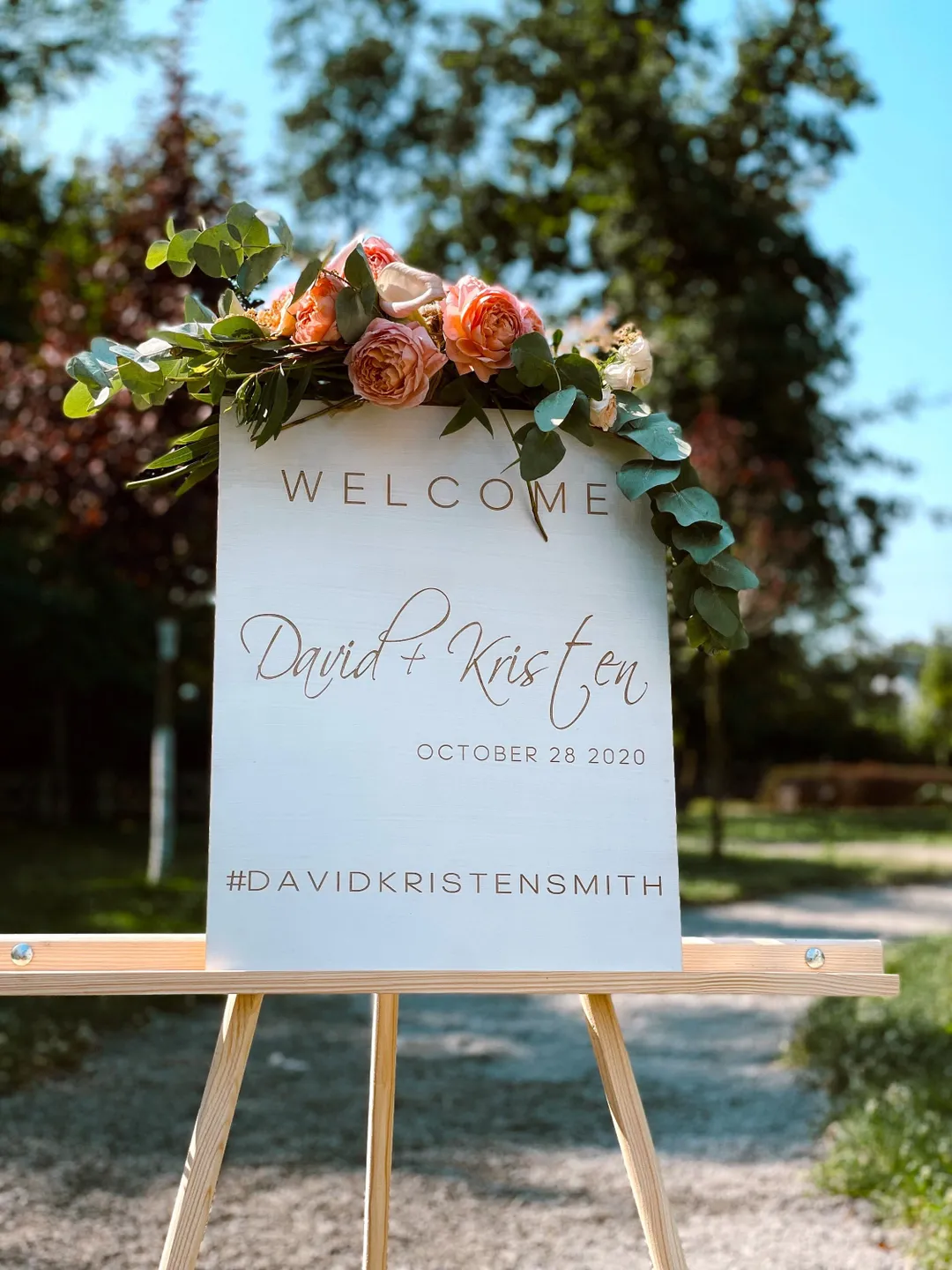 Wooden Wedding Welcome Sign, Custom Engraved Hashtag, Rustic Anniversary Party Decor