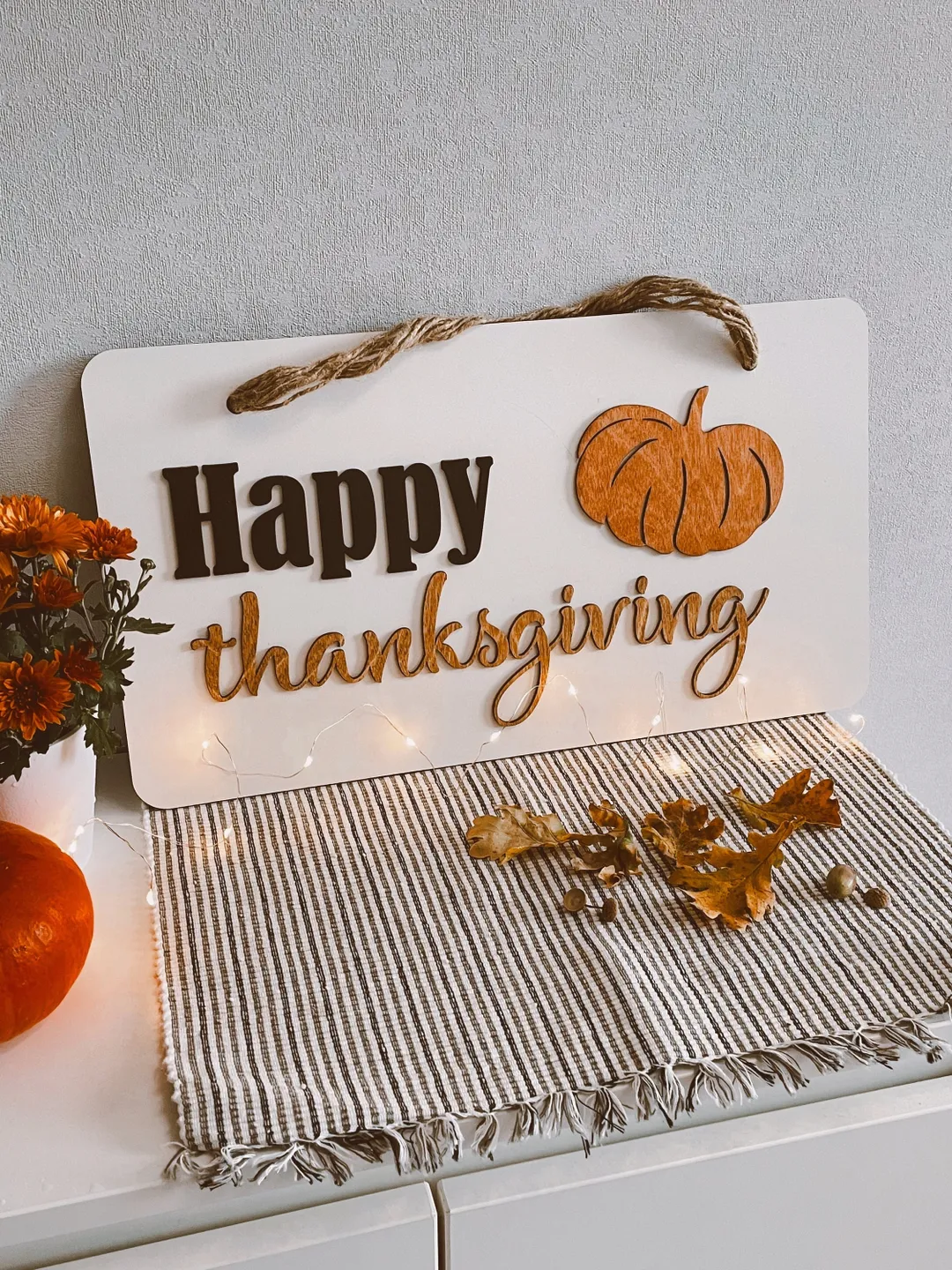 Happy Thanksgiving Wall Sign, Festive Wooden Door Hanging, Pumpkin Design Home Décor