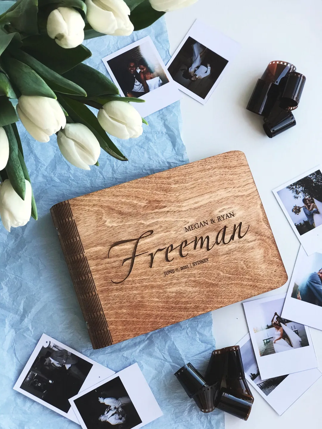 Wedding Photo Guest Book Album, Classic Wood Wedding Guest Book, Custom Family Name Scrapbook