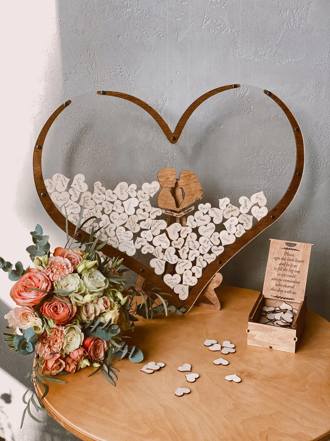 Wedding Guest Book Alternative, Custom Heart Guest Book & Wooden Box