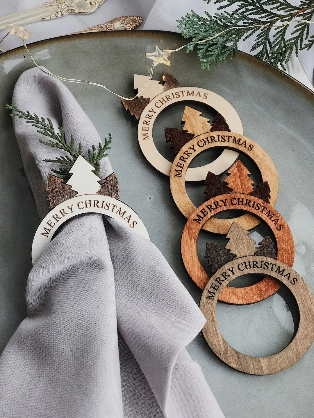 Christmas Set of Napkin Rings, Rustic Holiday Table Décor, Hygge Home Décor