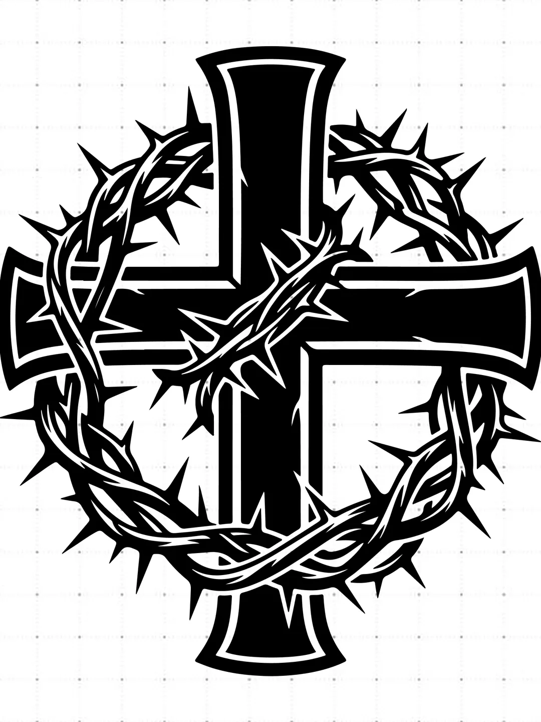 Cross With Crown Of Thorns SVG, Christian Cross Silhouette Cut File, Crown Of Thorns Wreath SVG, Holy Cross Vector, Religious T-Shirt Design, Faith Cross Graphic for Cricut Silhouette