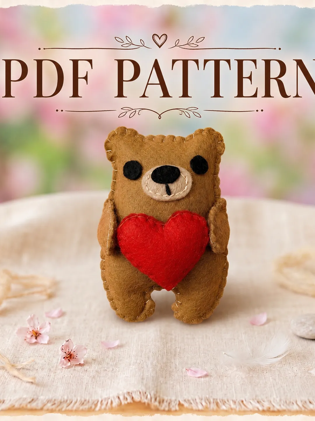 Bear with Heart Felt Sewing Pattern PDF, Valentine's Bear Tutorial, DIY Felt Toy, Digital Download for Beginners