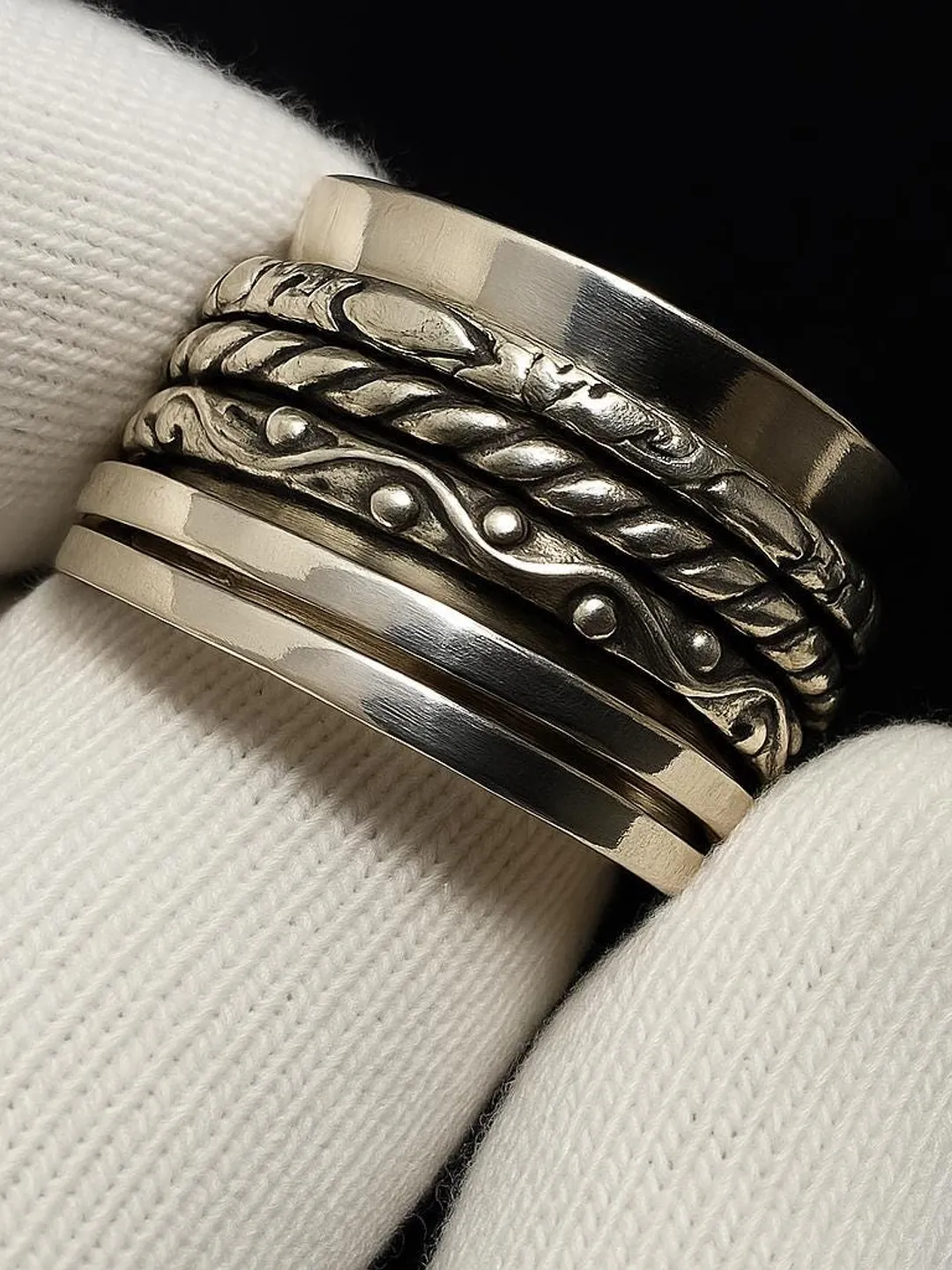 Handmade Sterling Silver Spinner Ring: Anxiety Fidget Ring for Men & Women