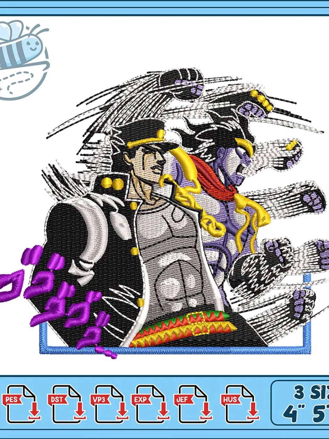 Jotaro Kujo Star Platinum Embroidery Design, JoJo Anime Machine