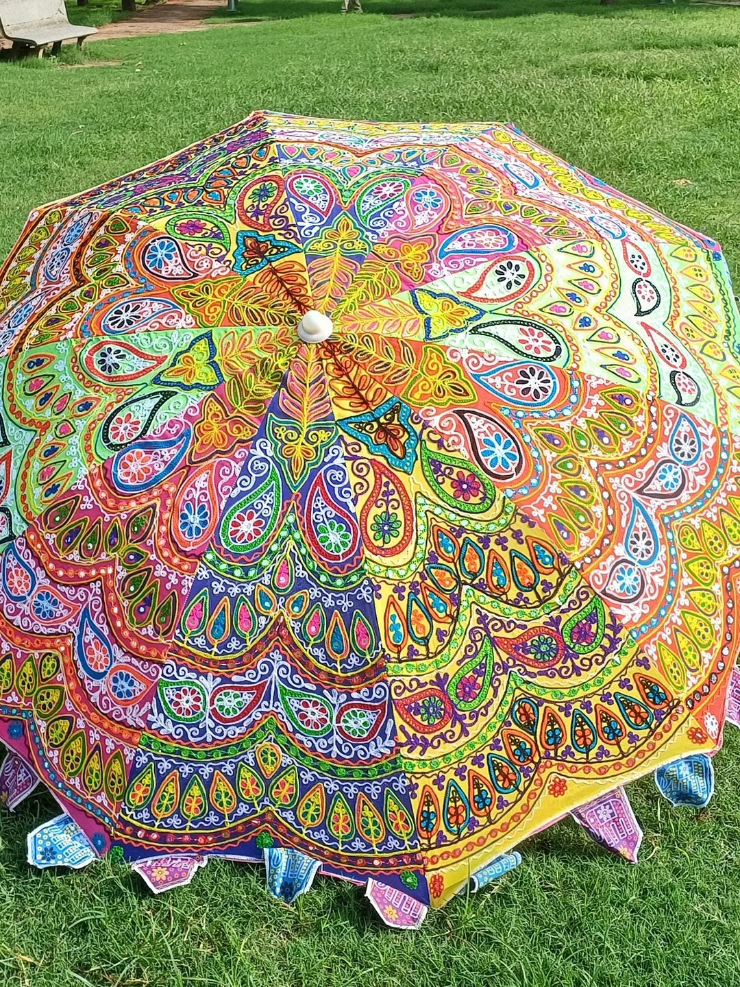 buy patio umbrella india Large Indian Parasol Handcrafted Banjara Create a cool and stylish retreat in your backyard with this 15 ft Garden Umbrella - Sun Shade