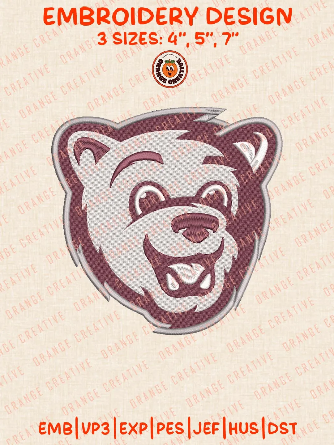 NCAA Montana Grizzlies Head Mascot Embroidery Design, NCAA Team Logo Embroidery Design, Machine Embroidery Design File, 4 Sizes, Custom Size, Digital Download