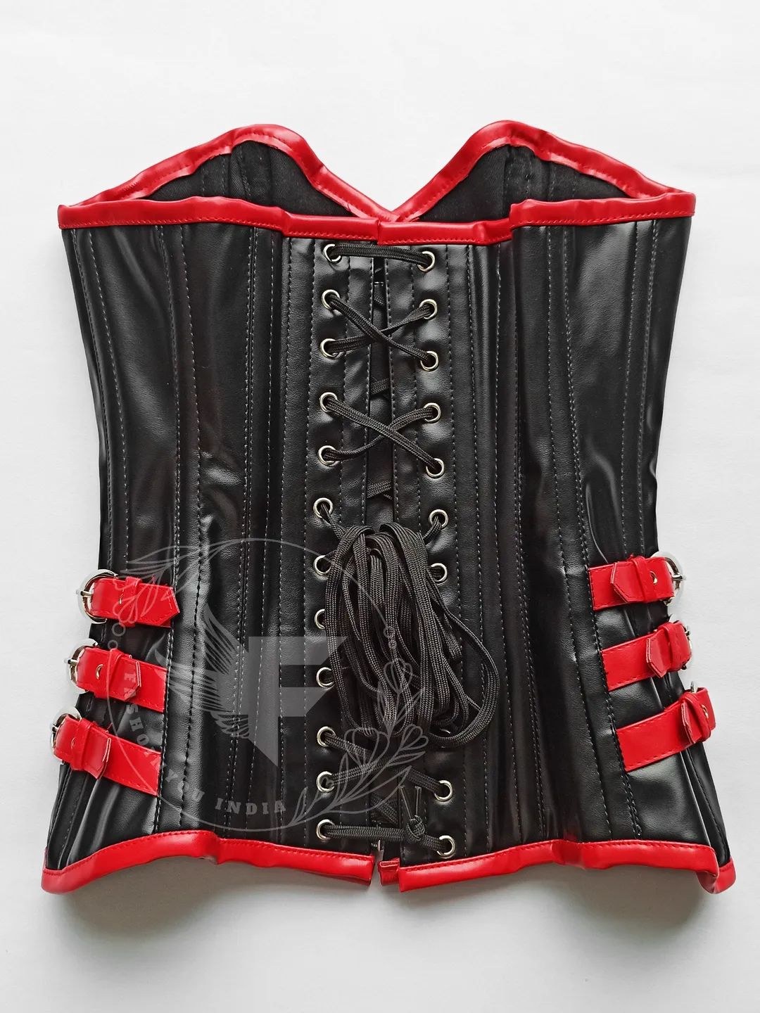Punk Leather Corset Top: Red or Black Overbust Steel Boned Plus