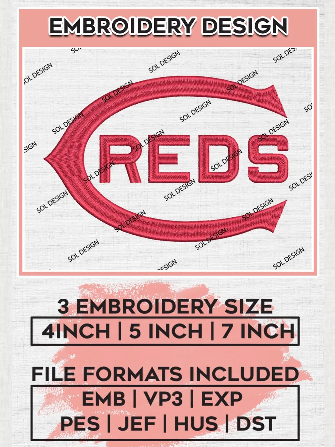 Cincinnati Reds Logo Embroidery Designs, MLB Cincinnati Reds Embroidery Design, MLB Embroidery Design Files, MLB Logo, 3 sizes, Machine embroidery Files, Digital Download
