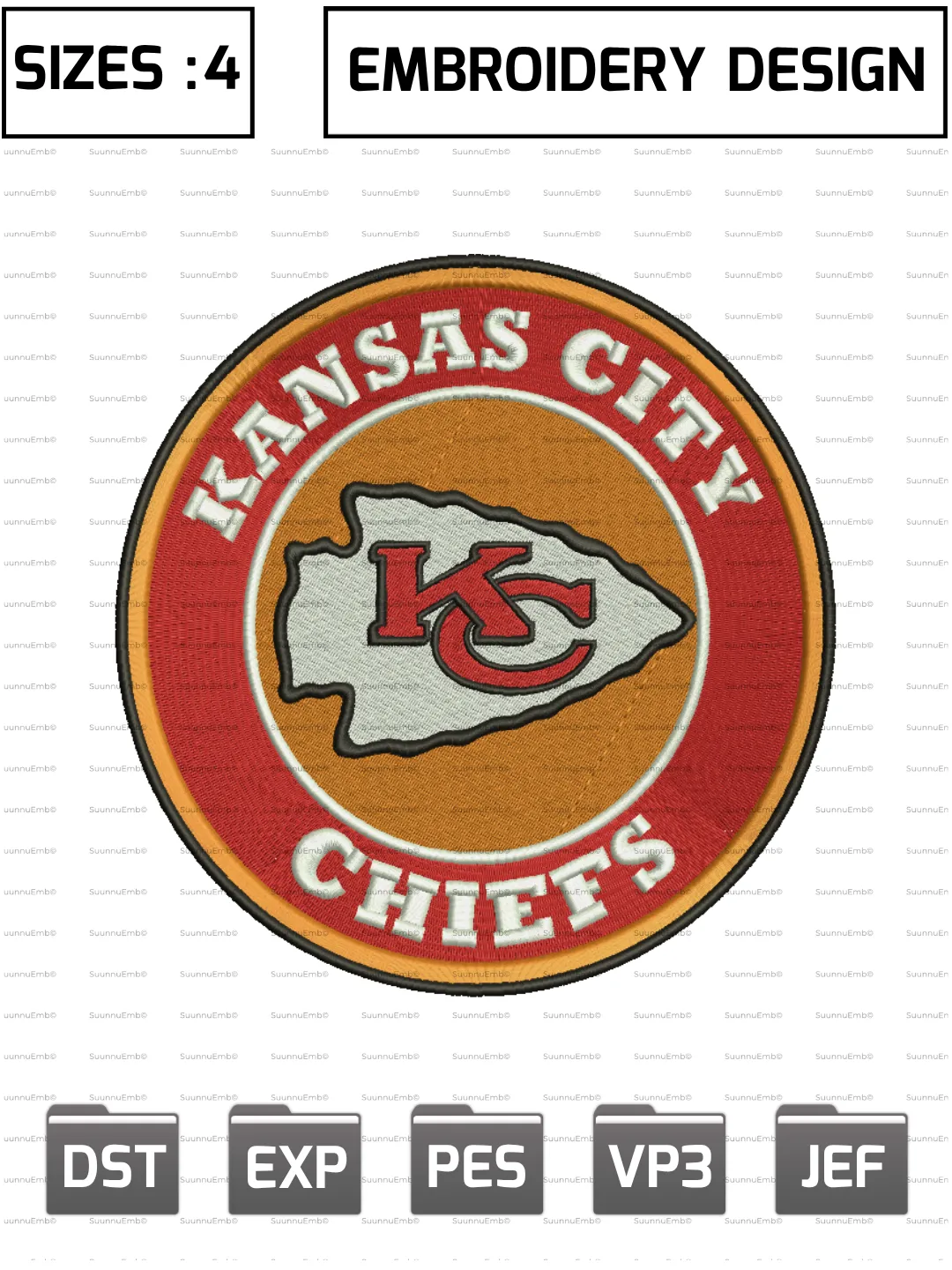 Kansas City Chiefs Circle Logo Embroidery Design,NFL Logos Embroidery Design,NFL Teams, Machine Embroidery Design File,4 Sizes, Digital Download