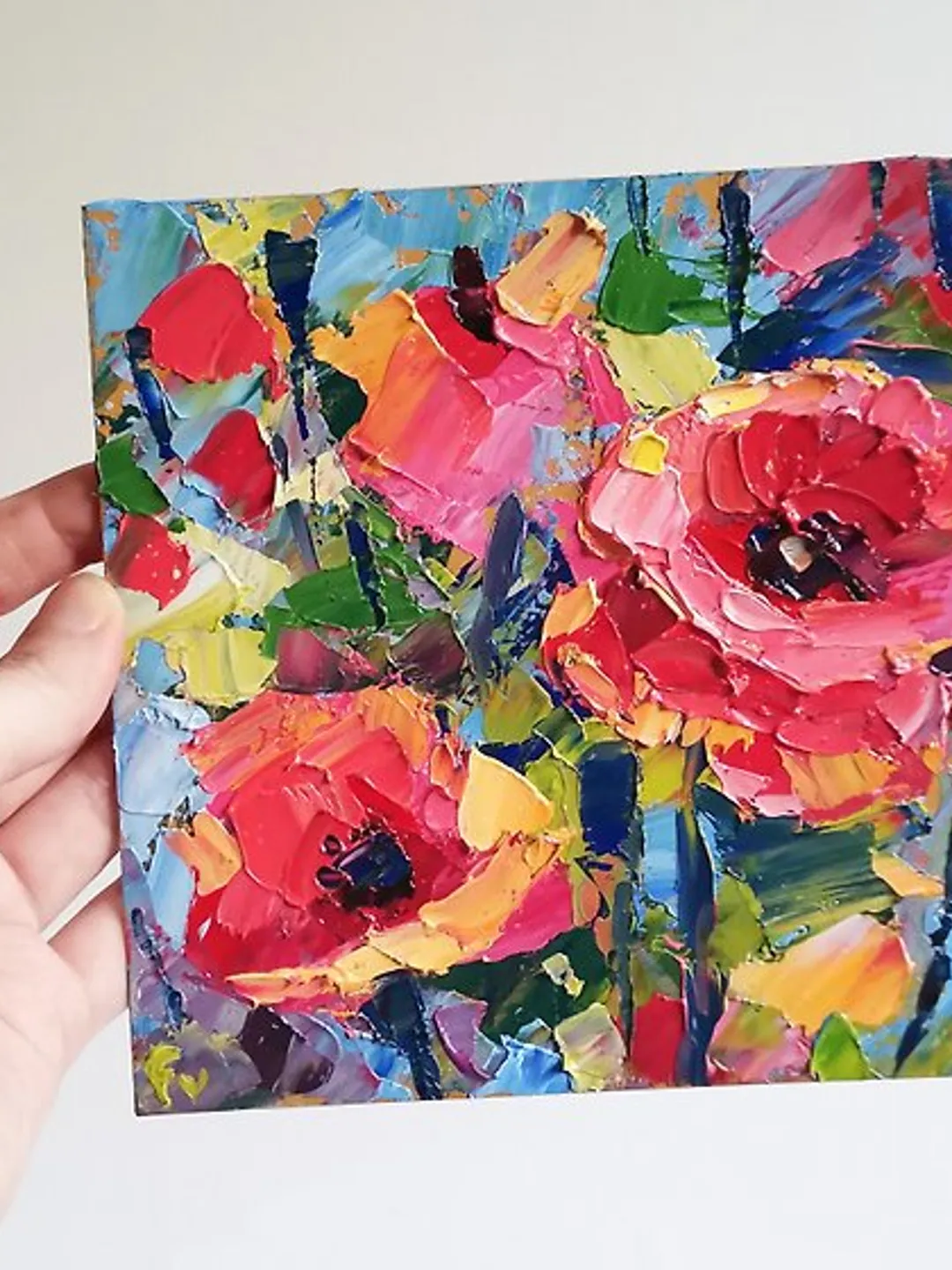 Poppy Painting Original Art Small Impasto Oil Painting Flower Verafe