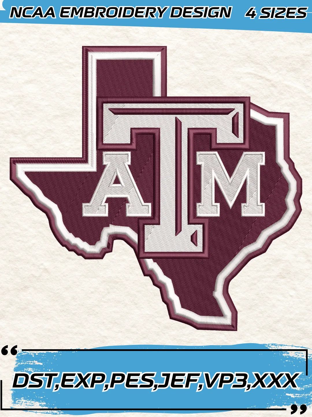 Texas A&M Aggies Logo Embroidery Design,NCAA Logo Embroidery Design,Machine Embroidery Design File,4 Sizes, Digital Download