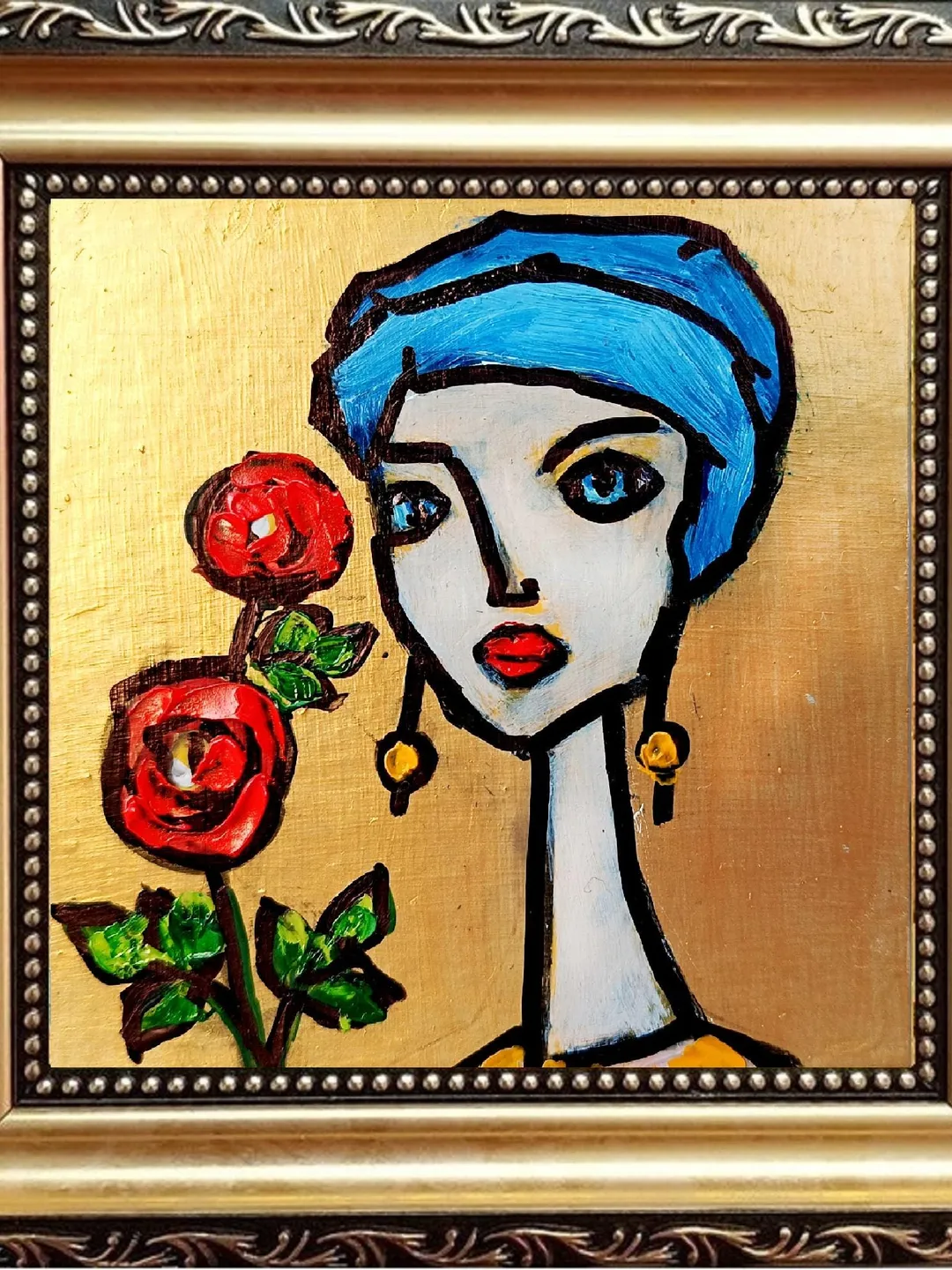 African woman black portrait original oil painting