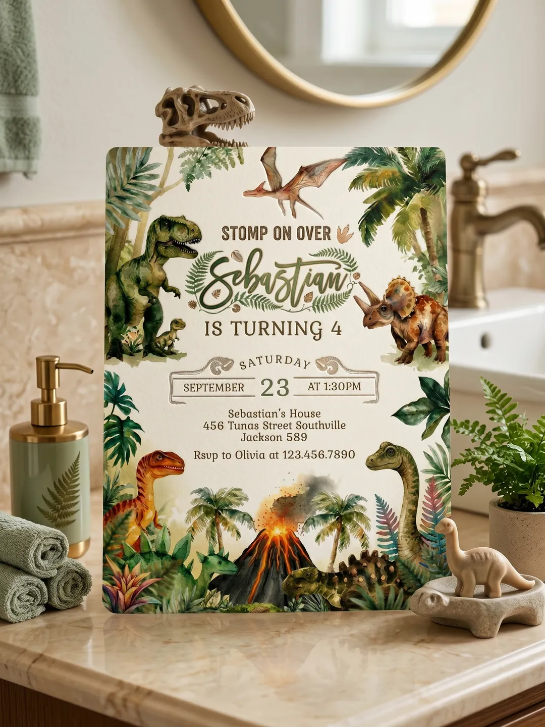 Dinosaur Birthday Invitation Template Canva Editable Kids Party Invite