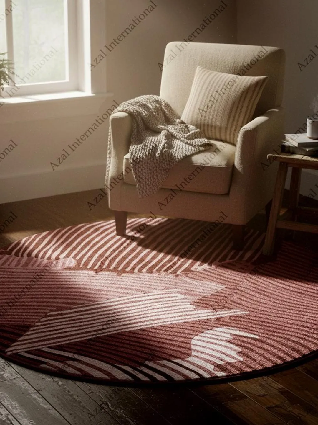 Hand Tufted Abstract Round Rug with Silk Yarn – Modern Burgundy & Blush ...
