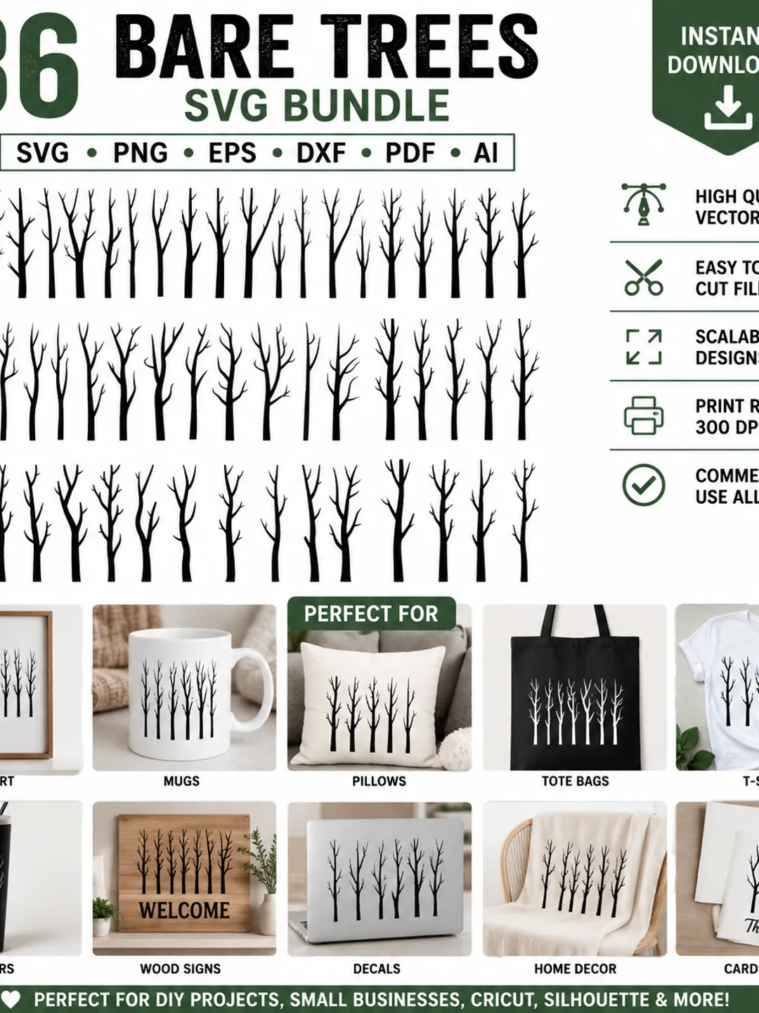 Leafless Tree SVG Bundle | Bare Tree SVG PNG EPS DXF AI | Winter Tree Silhouette | Forest Tree Clipart | Cricut Cut Files
Bare Tree SVG Bundle | Leafless Tree Silhouette SVG | Winter Forest Clipart | Tree PNG EPS DXF AI | Cricut & Lase