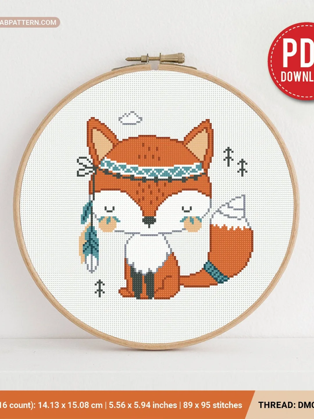 Fox Boho Style aesthetic mini cross stitch pattern, baby, animal, boy girl nursery decor, counted, chart, gift DIY, embroidery, instant PDF