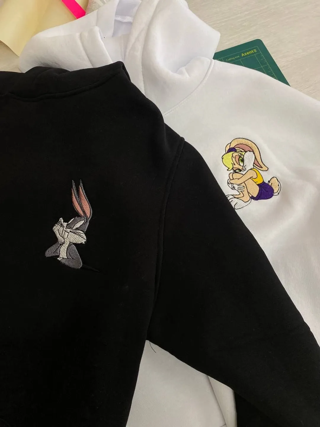 Couple Cartoon Rabbits Embroidered Hoodies Long Distance Relationship Matching Items Sweatshirts for Gift