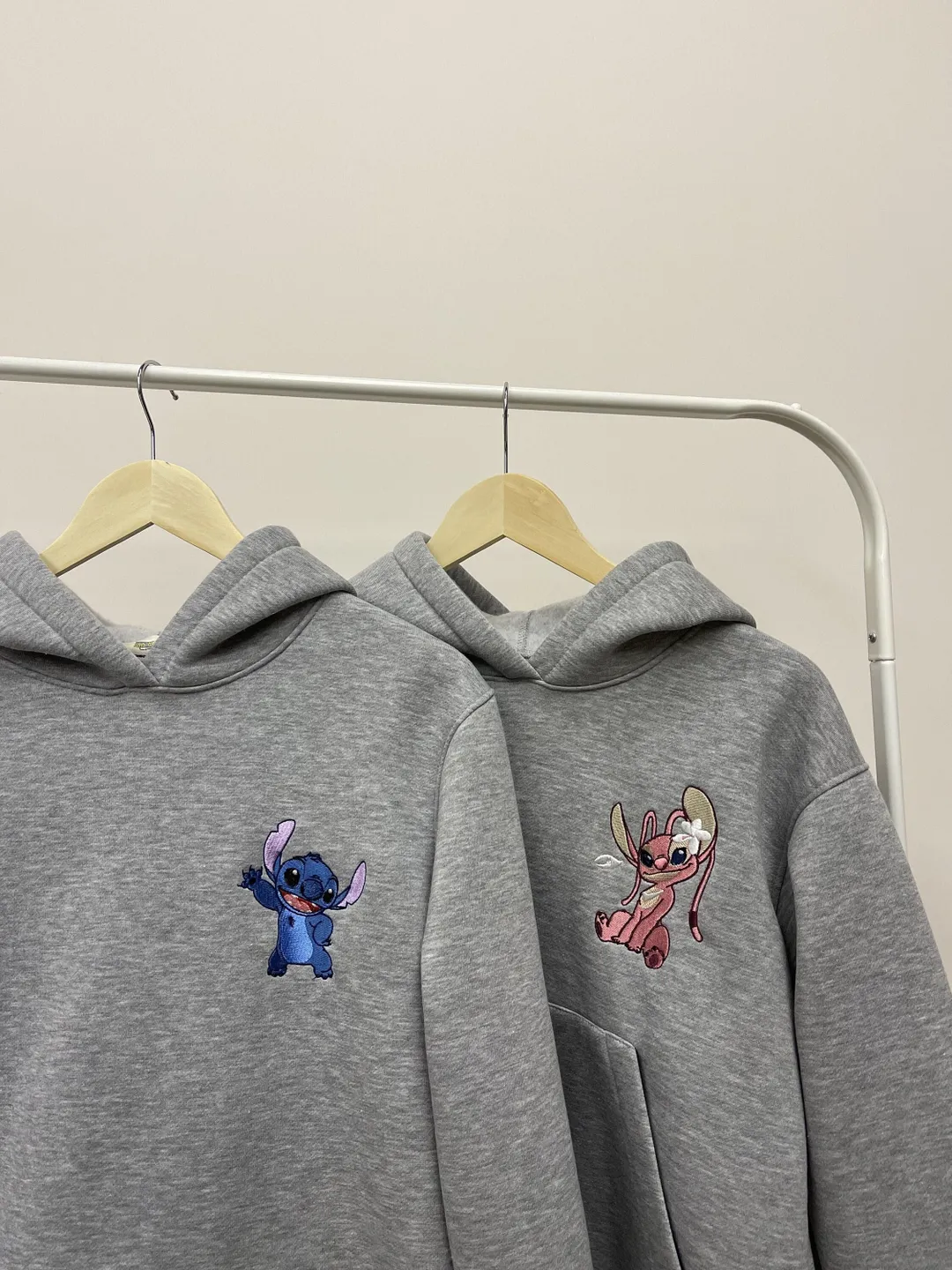 Couple Cartoon Alien Stitch Embroidered Hoodies Matching Crewneck Sweatshirts Items for Christmas Gift