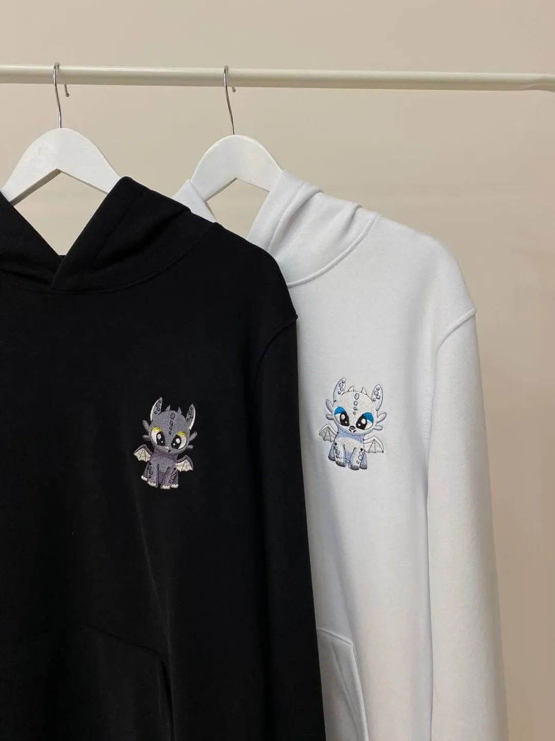 Couple Embroidered Night and Light Dragons Hoodies Anniversary Matching Items Cartoon Sweatshirts for Gift