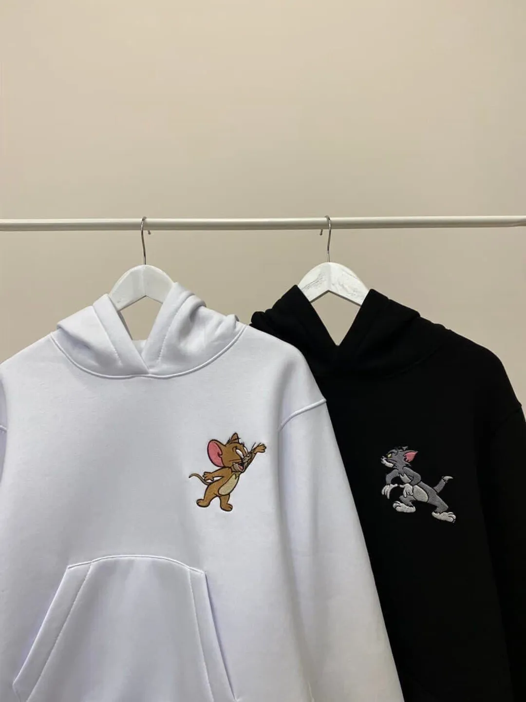 Couple Embroidered Cat and Mouse Hoodies Unisex Cartoon Animals Sweatshirts Clothes Сhristmas Gift for Her and Him