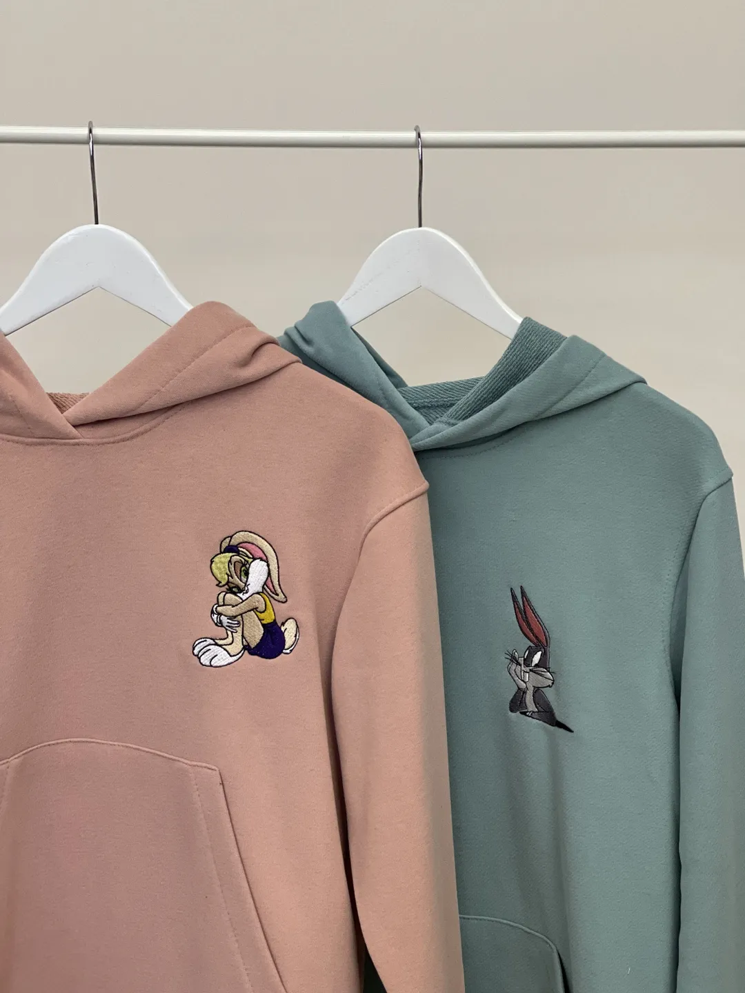 Couple Cartoon Rabbits Embroidered Hoodies Sweatshirts Matching Items for Christmas Gift