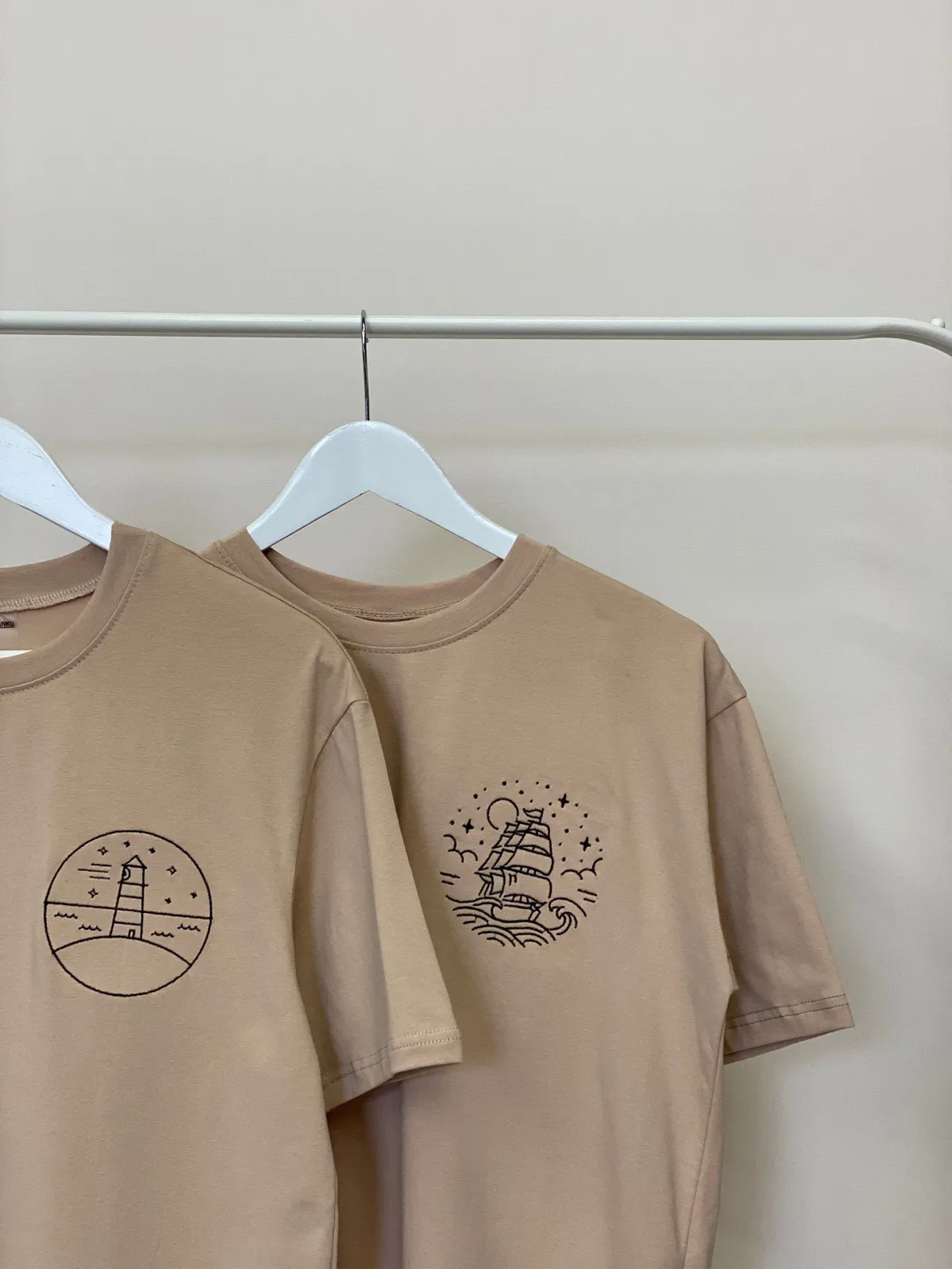 Couple Embroidered Ship and Lighthouse Hoodies Aesthetic Sweatshirts Matching T-shirts for Anniversary Romantic Gift