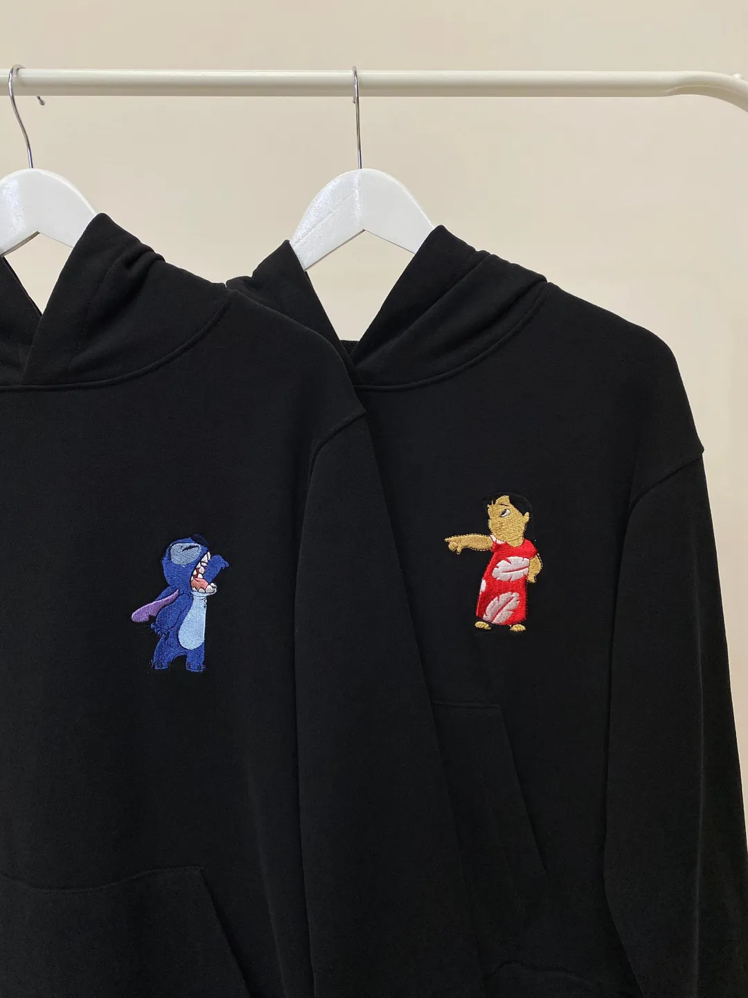 Couple Cartoon Girl and Alien Stitch Embroidered Hoodies Matching Sweatshirts Crewneck Clothes for Gift