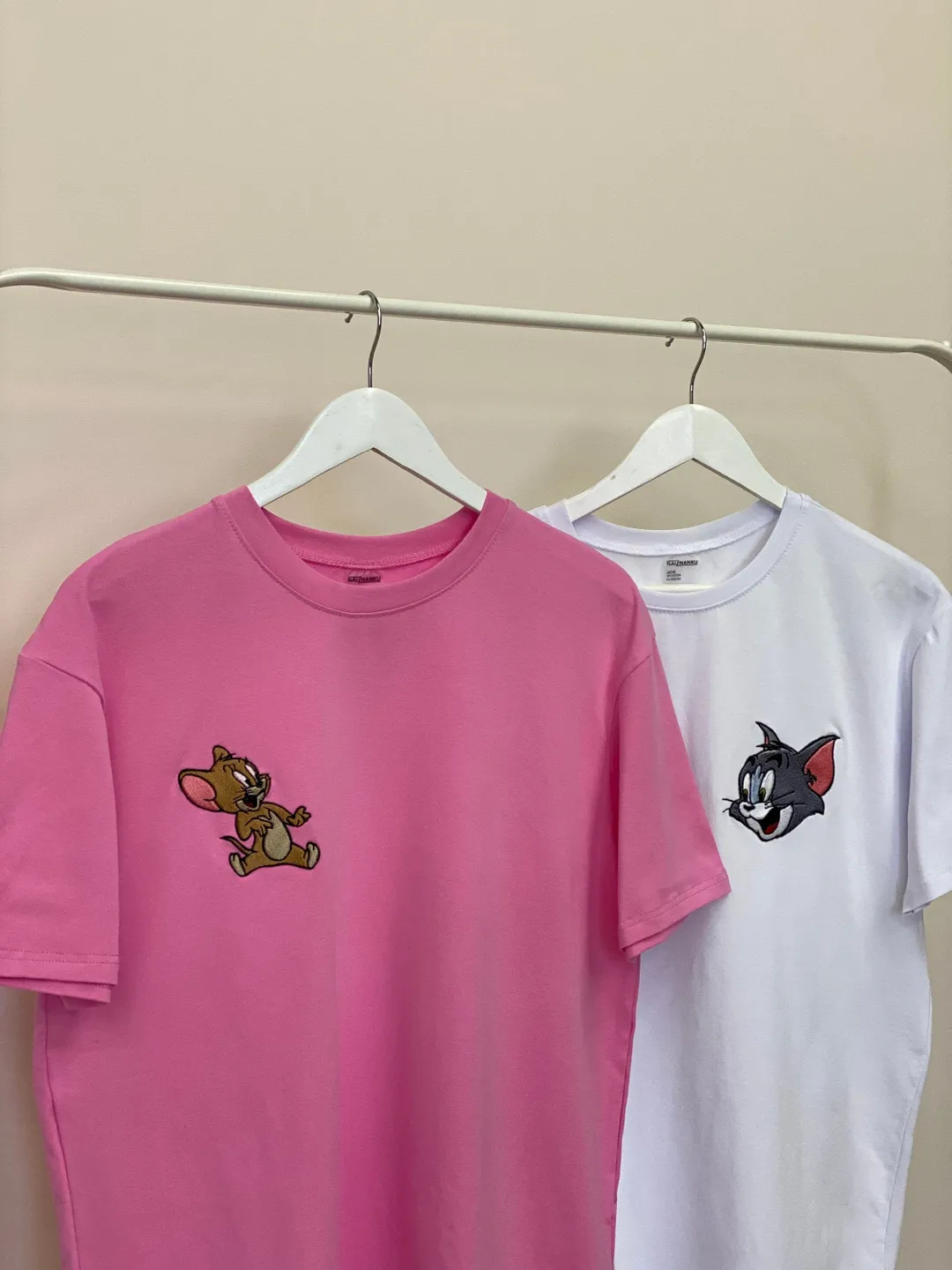 Couple Embroidered Cat and Mouse Hoodies Unisex Cartoon Animals Sweatshirts Matching Set Tshirts for Gift